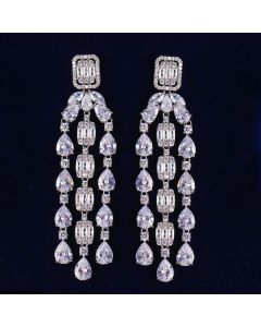 Fashion Tassel Silver-plated Ear Studs Geometric Zircon