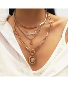 European And American Fashion Multi-layer Letter Necklace Female Alloy Hip Hop Hollow