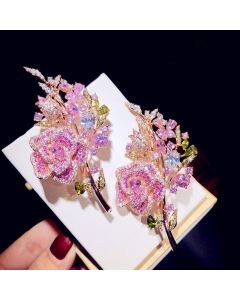 Zirconium Full Diamond Rose Bouquet Brooch