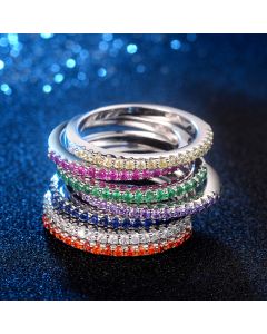 Simple Single Row Full Diamond Inlaid Zircon Ring