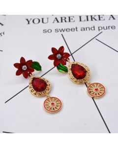 Retro Baroque Red Paint Pineapple Long Earrings Women
