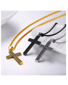 316L stainless steel gold plated christianity jewelry unique black mens vintage cross necklace with chain