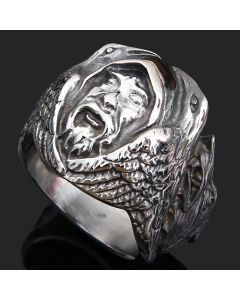 Quake Wolf Head Ring Men's Vintage Rune Titanium Steel Ring
