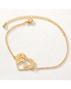 Heart-shaped Hollowed Out World Map Stainless Steel Pendant Bracelet