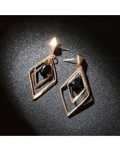 Geometric Rhombus Black Crystal Stud Earrings