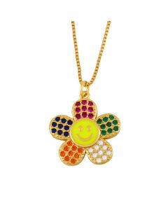 Cross-border New Jewelry Color Zircon Flower Necklace