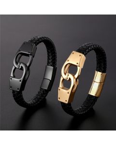 Men's Stainless Steel Woven Leather String Bracelet