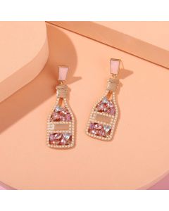Exaggerated Hollow Diamond Wine Bottle Metal Oil Drop Earrings