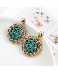 New European And American Green Forest Tree Of Life Hollow Alloy Earrings