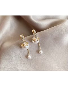 Women's Long Bow Pearl Stud Earrings