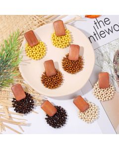 Geometric woven wood vintage earrings