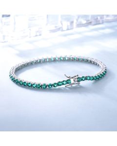 S925 Sterling Silver One Row Full Of Diamond Emerald Bracelet Girls Sparkling Silver Bracelet