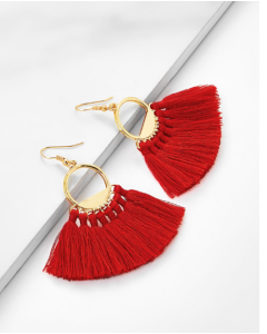 Temperament Match Fan Fringe Hollow Circle Pendant Earrings Stud Earrings