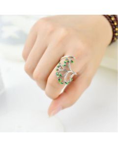 Handmade Drip Glazed Green Leaf Twigs Ring