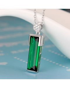 Emerald Color Gemstone 925 Silver Plated Jewelry Necklace 18k Platinum Plated Pendant Women's