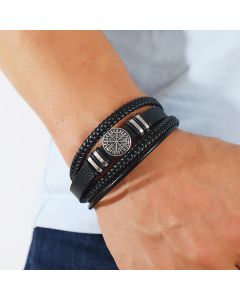 Men's Multi-layer Woven Compass Leather Bracelet
