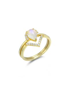 S925 Sterling Silver Moonstone Ring V Shaped Gemstone Zircon