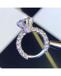 White gold plated zircon six prong ring