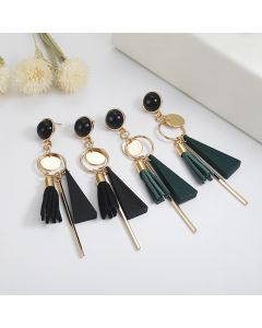 Irregular Geometric Triangle Wooden Earrings Tassel Long Wild Earrings