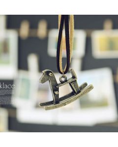 Retro Leather Rope Small Wooden Horse Long Sweater Chain