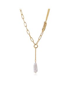 Golden Irregular Pearl Pendant Chain Necklace