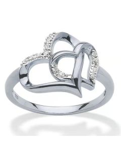 Fashion Simple Double Heart Hollow Diamond Ring