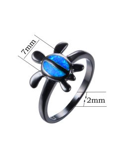 Black gold big tortoise oval blue zircon ring