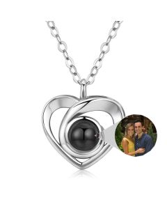 S925 Silver Romantic Photo Projection Necklace Heart Shaped Pendant Necklace 