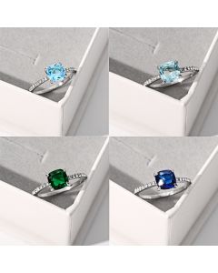 Sky Blue Square Diamond Zircon Ring