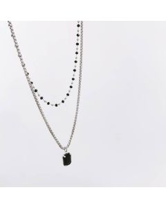 Custom Stacking Ladygirl Titanium Steel Double Layer Obsidian Necklace