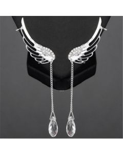 Angel Wings Flashing Diamond Ear Clip Crystal Chain Tassel Ear Jewelry