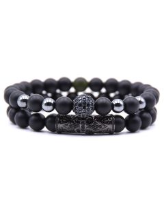 Amazon Source 8mm Black Frosted Stone Micro-Inlaid Zircon Bracelet Natural Stone Stone Set Elastic Bracelet