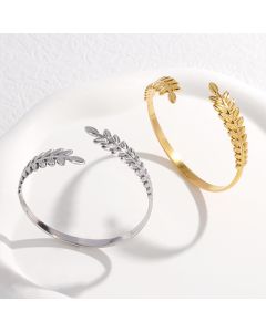 European And American Fashion Cool Leaves Wheat Titanium Steel Open-end Bracelet Female Hydraulic C- Shaped Stainless Steel