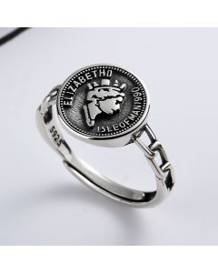 Vintage Round Medal Queen Portrait Embossed Ring