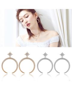 Fashion Personality Diamond Earrings With Big Moon And Stars Temperament