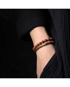 Vintage Design Red Stone Copper Beaded Bracelet