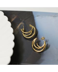 Moon three-dimensional hollow three-coil earrings