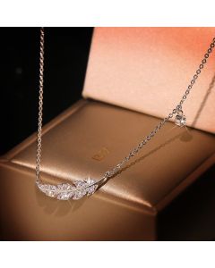 Copper Inlaid Zircon Pendant Feather Leaf Clavicle Chain