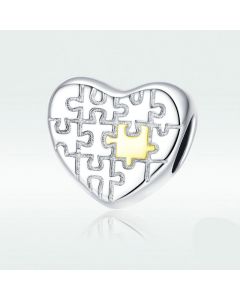 S925 Silver Love Puzzle Charm Plating Heart Shaped DIY Bracelet Beads