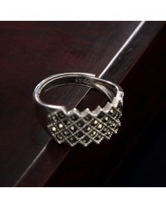 Vintage Thai Silver Inlaid Marksai Stone Womens Ring