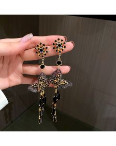 925 Silver Needle European And American Retro Bow Tassel Earrings