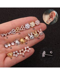 Cute Zircon Earrings Female Stainless Steel Fine Needle Screw Earrings