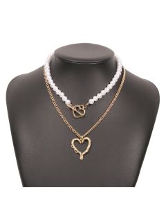 Alloy Imitation Pearl Necklace Love Heart Pendant Clavicle Chain