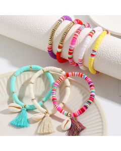 Multicolored Tassel Polymer Clay Shell Bohemian Bracelet