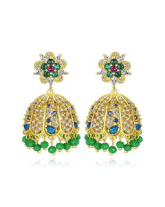 Colored Copper Inlaid Zirconium Earrings Vintage