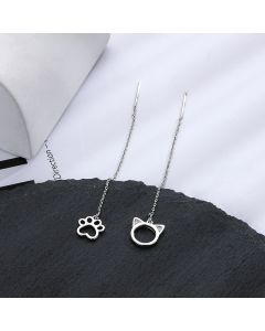 Japanese Asymmetric Diamond Cat Earrings
