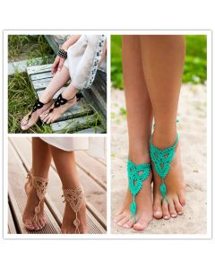 European And American Crochet Anklet Pure Cotton Handmade Dance Yoga Foot Jewelry Flower-Shaped Accessories