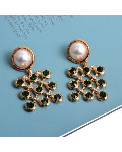 European And American Style Fashion Earrings Square Colored Diamond Pearls