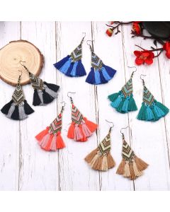 Geometric diamond stripes long tassel earrings