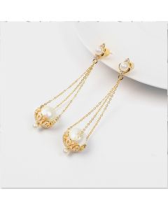 Ladies Tassel Pearl Copper Plated Zircon Earrings